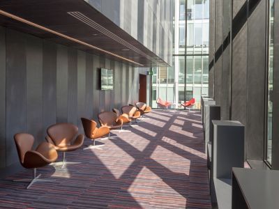 Seats in the Milton Court Foyer front outside the Theatre